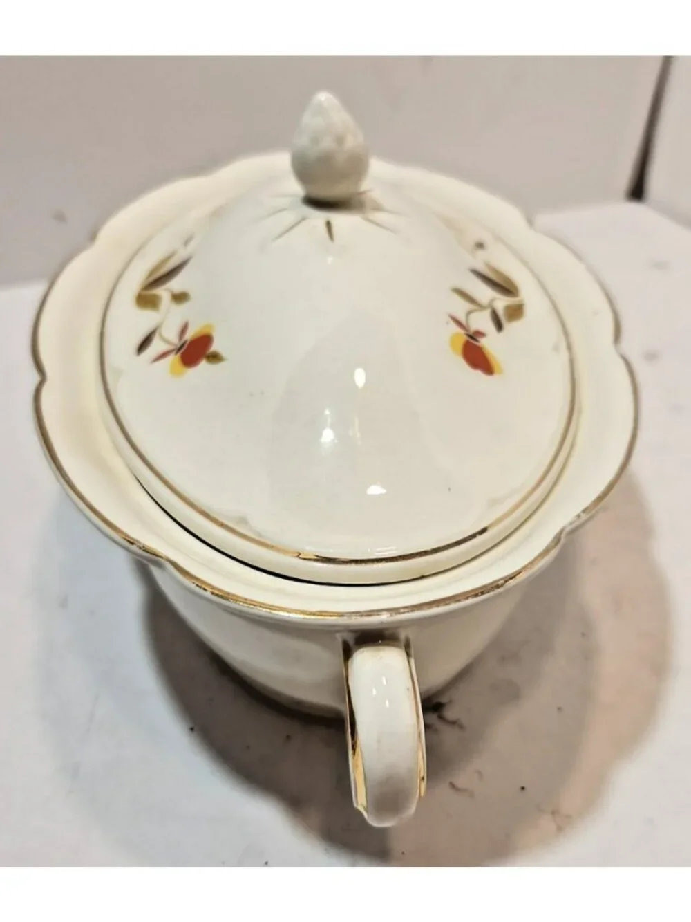 Vintage Hall Autumn Leaf Oval Ruffled D Vegetable Dish w/Lid MCM Mary Dunbar